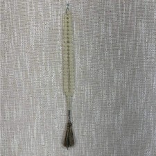 Pale Green Translucent Prayer Beads with Earth Tone Double Tassel 15" 033