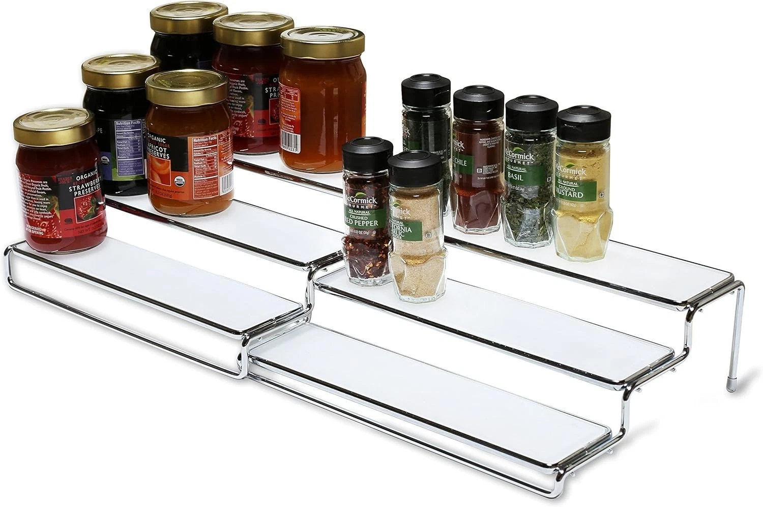 Adjustable Chrome 3 Tier Spice Rack W/ Expandable & Space Saving