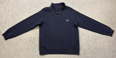 LL Bean Sweater Mens Medium Blue Mock Neck Pullover Quilted