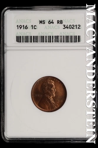 1916 Lincoln Wheat Cent-ANACS MS 64 RB Gem BU No Reserve #SLL549