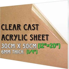 0.25" Transparent Clear CAST Acrylic Sheet 1/4 x 12" x 20” Laser Engraving 6mm