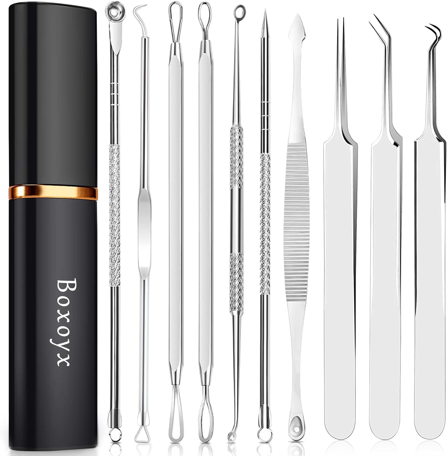 Blackhead Remover Pimple Popping Tool Kit, Boxoyx 10Pcs Professional Silver