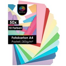OfficeTree 60x Tonkarton Pastell A4 300g 10 Farben Bastelpapier Tonpapier