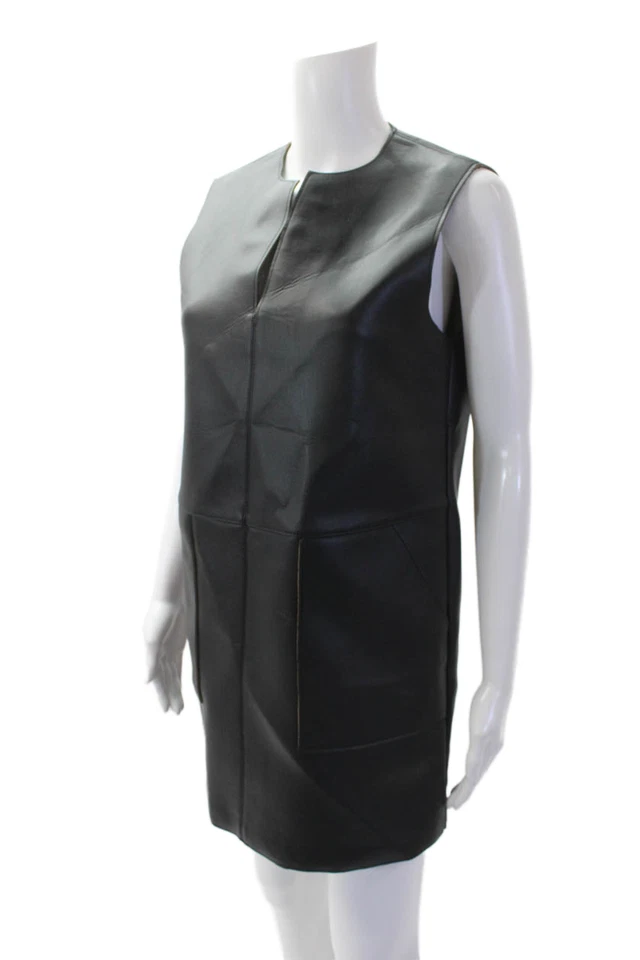 Vestido recto sin mangas de cuero sintético negro talla pequeña de Zara para mujer Foto 2 de 4