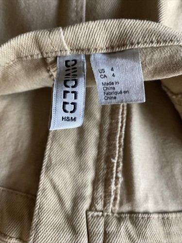 H&M Divided Khaki Denim Overall Mini Dress Zip Front Belted Women’s Size 4 - Picture 6 of 7