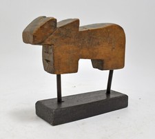 Antique Wooden Cow Figurine on Stand Original Old Hand Carved