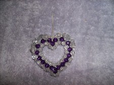 NEW REVERSIBLE PURPLE BEADED HEART ORNAMENT 3-1/2" + HANGER NEW MADE IN USA!
