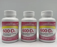 Lot Of 3 - 21st Century 600 mg Calcium + D3 Caplets, 75 Ct. Exp. 01/27