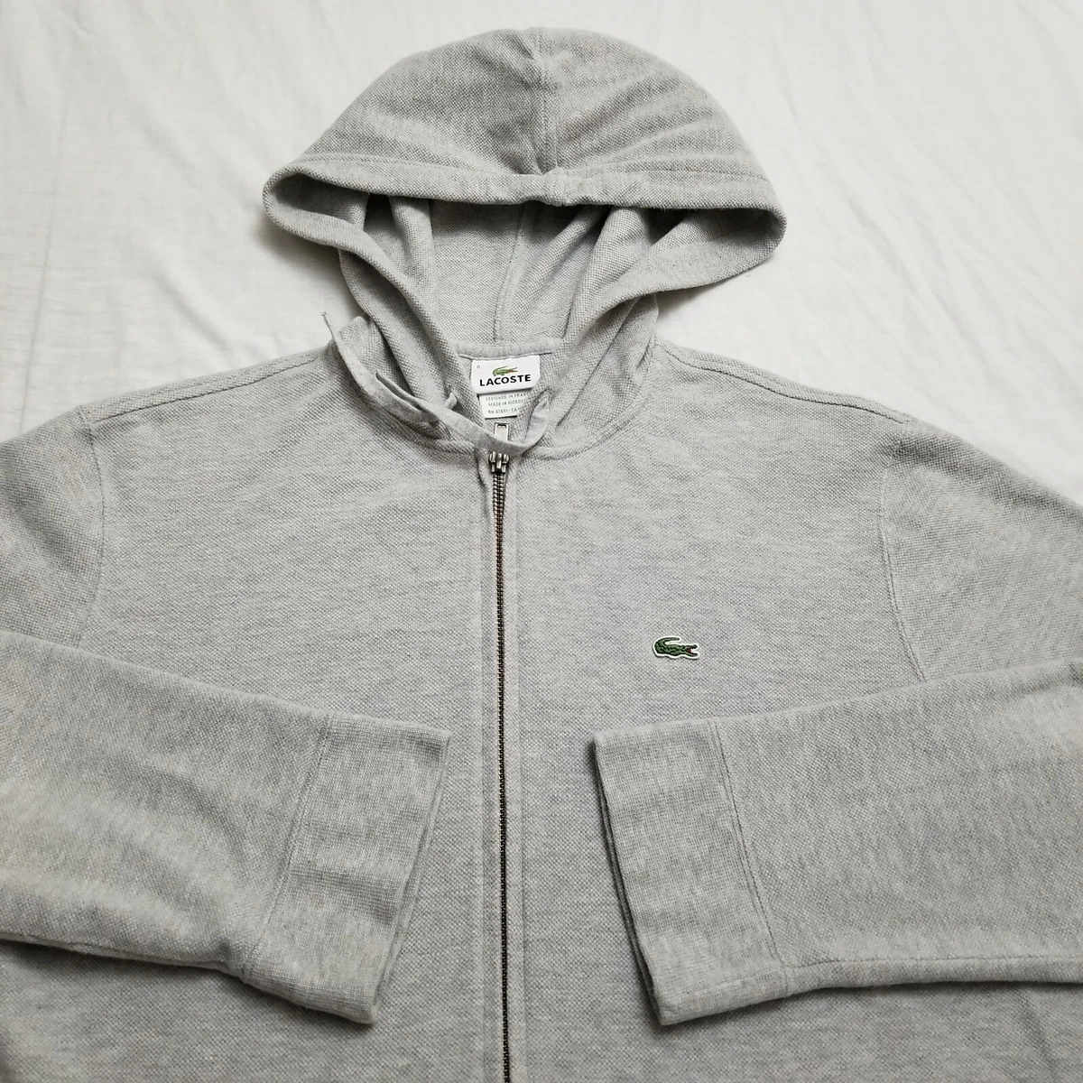 Menu0026#039;s Lacoste Gray Full Zip Hoodie Sweatshirt Alligator Logo Hooded  Size 6 | eBay