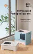 Foldable Cat Litter Box With Lid Kitty Toilet Top Entry Enclosed Cat Potty