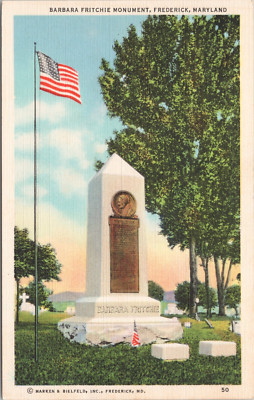 Postcard MD Frederick Barbara Fritchie Monument Linen Vintage Postcard