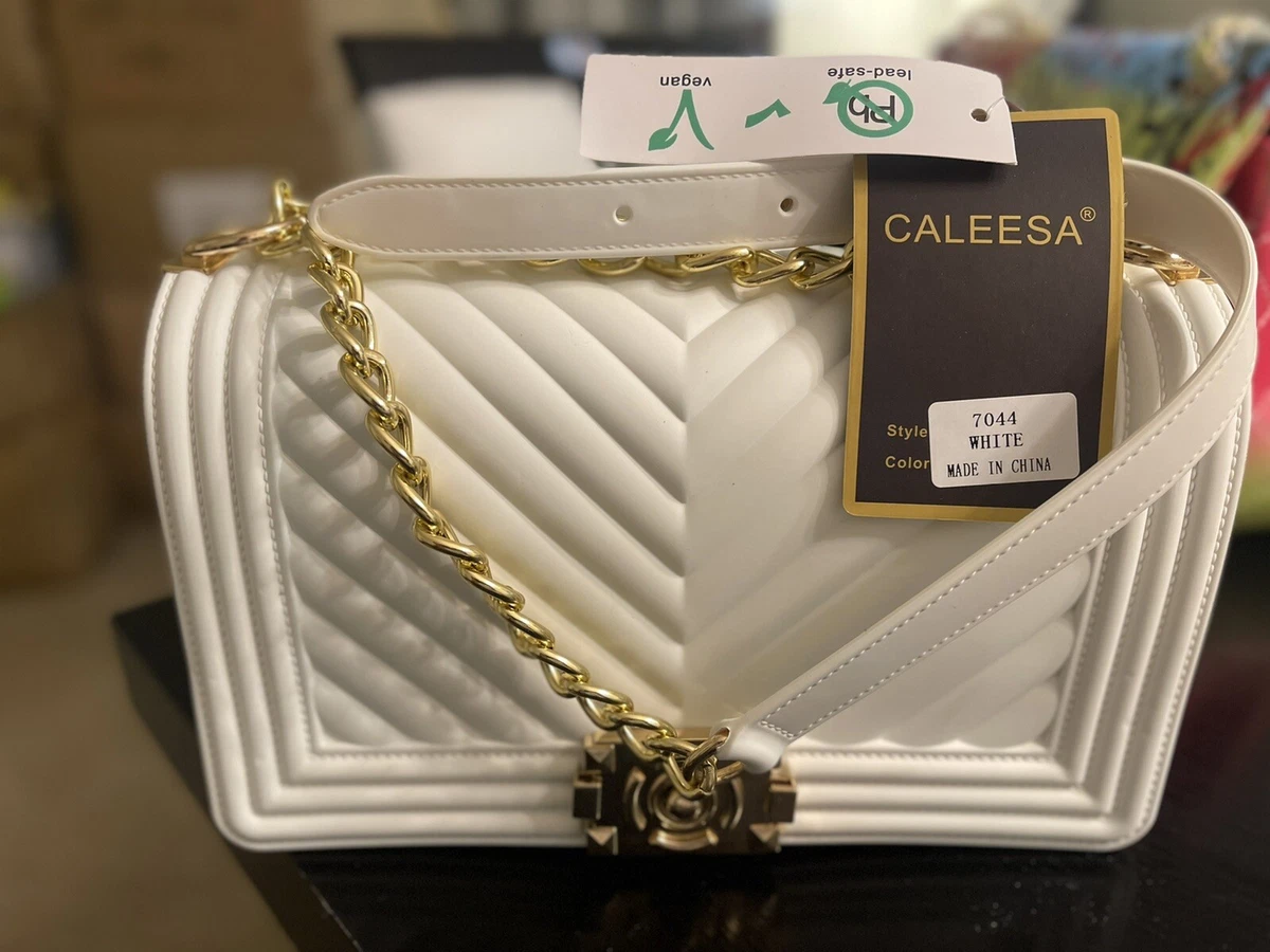 Caleesa Elegant Vegan Leather Crossbody Bag Off White