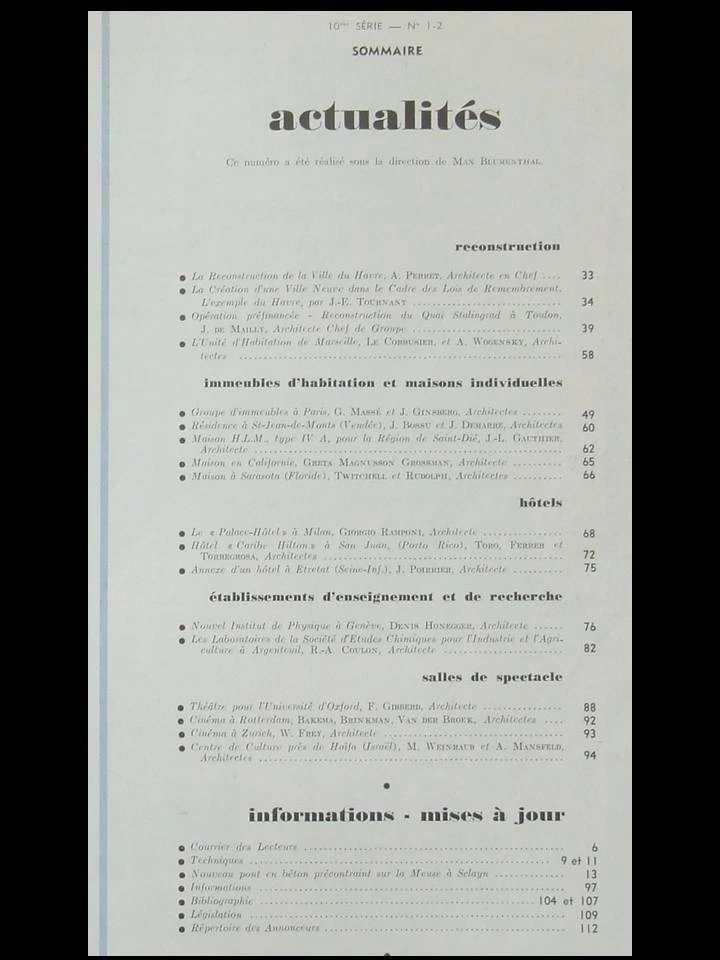 TECHNIQUES ET ARCHITECTURE n°1-2 1951 GINSBERG, PARIS 19 RUE DR BLANCHE, TOULON - Photo 2/2