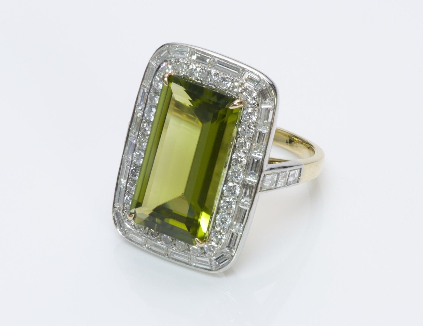 Peridot Diamond 18K Yellow Gold Platinum Ring - image 4