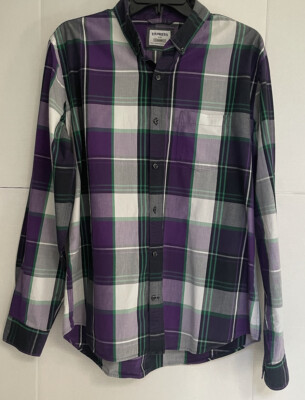 EXPRESS mens fitted long sleeve plaid butron up shirt size large | eBay