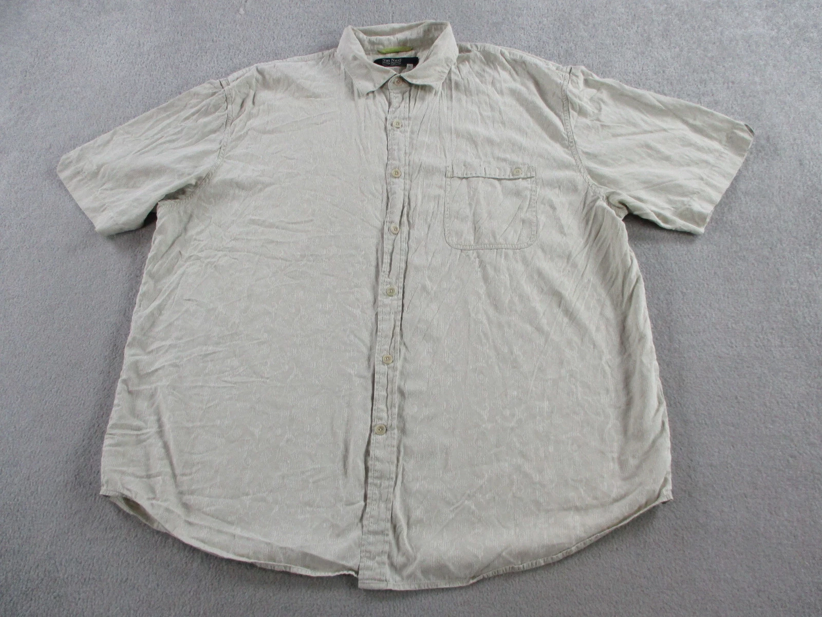 Nat Nast Shirt Mens Extra Large Beige Linen Silk Button Up Geometric Print
