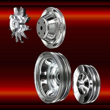 4 Pulley Set Small Block Chevy Lwp With Ac And Press On Power Steering Chrome
