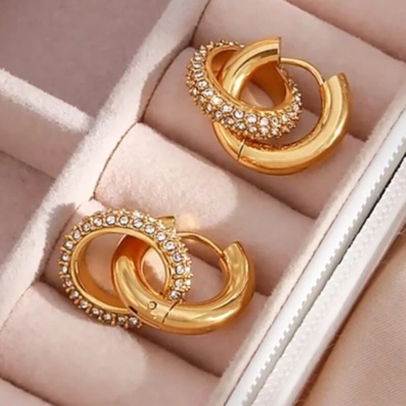 PENDIENTES COLGANTES HUGGIE DE PIEDRAS PRECIOSAS HIPOALERGÉNICAS DE CIRCÓN RELLENOS DE ORO DE 18 QUILATES D62 Foto 4 de 4