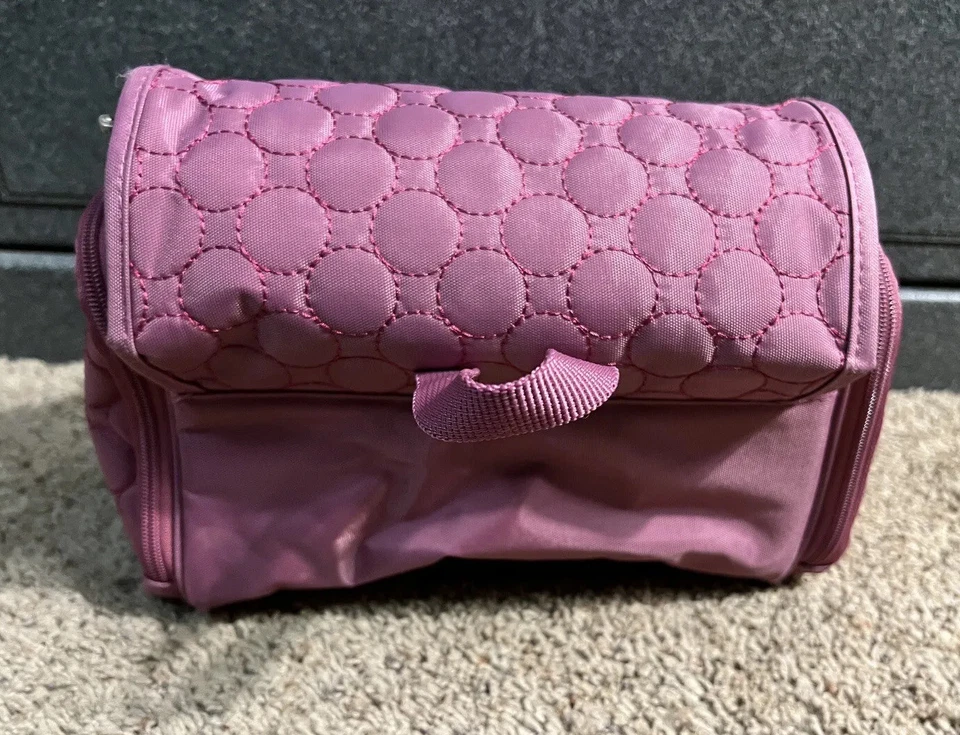 Travelon Quilted Pink Hanging Train Case Travel Cosmetic Bag Makeup Case - Image 3 of 4