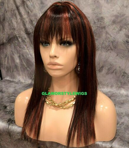 FULL WIG LONG STRAIGHT LAYERED WITH BANGS OFF BLACK AUBURN MIX #F1B.350 NWT - Picture 2 of 4