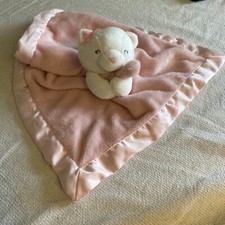 Carter's White Kitty Cat Baby Lovey Security Blanket Pink Plush Soft 14x14