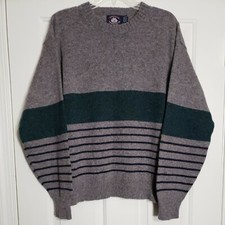 Aspetuck Trading Co Vintage Pullover Gray Green Striped Sweater USA Made Men's L