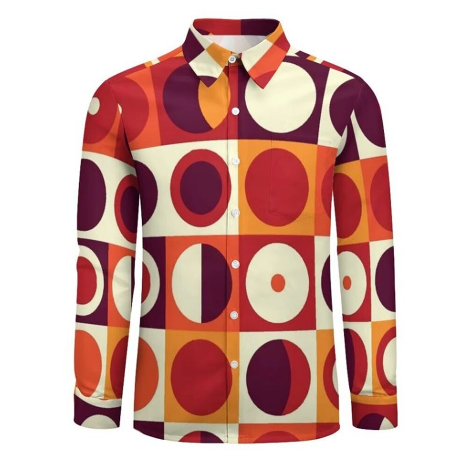Stay Fashionable with this Men's Retro 70s Long Sleeve Shirt in 3D