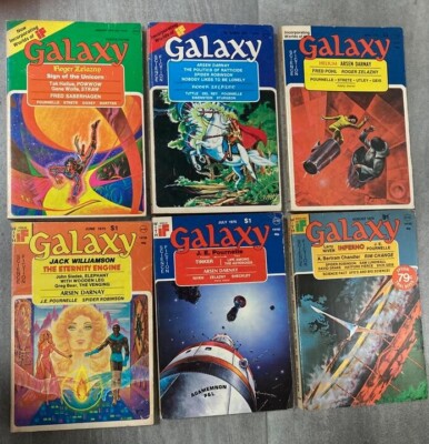 Lot of 6 Galaxy Magazines 1975 Jan., Mar., Apr., Jun., Jul., Aug. Zelazny, Wolfe