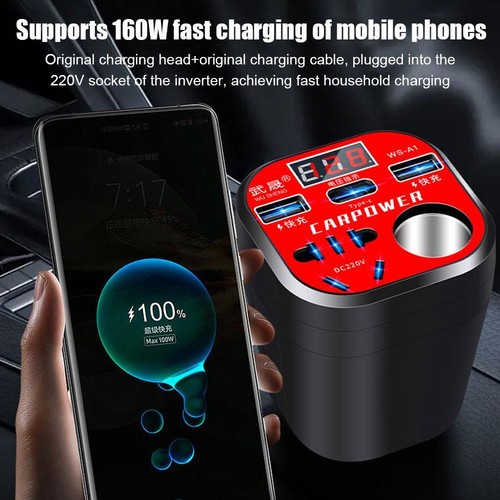 Car Mounted Cup Type Inverter Converter QC Charger, Car Power Converter-NEW; - Zdjęcie 7 z 13
