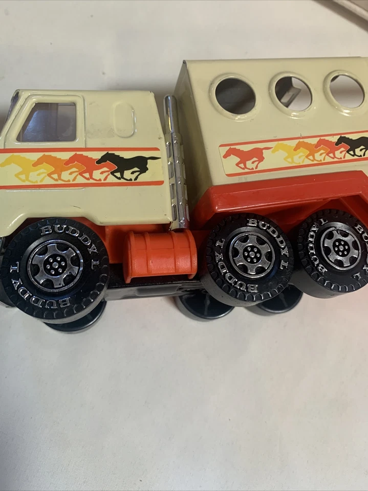 ¡Camión y camión Buddy L Stables Tin Mack con caballo! 1980 Hecho en Japón Foto 4 de 4