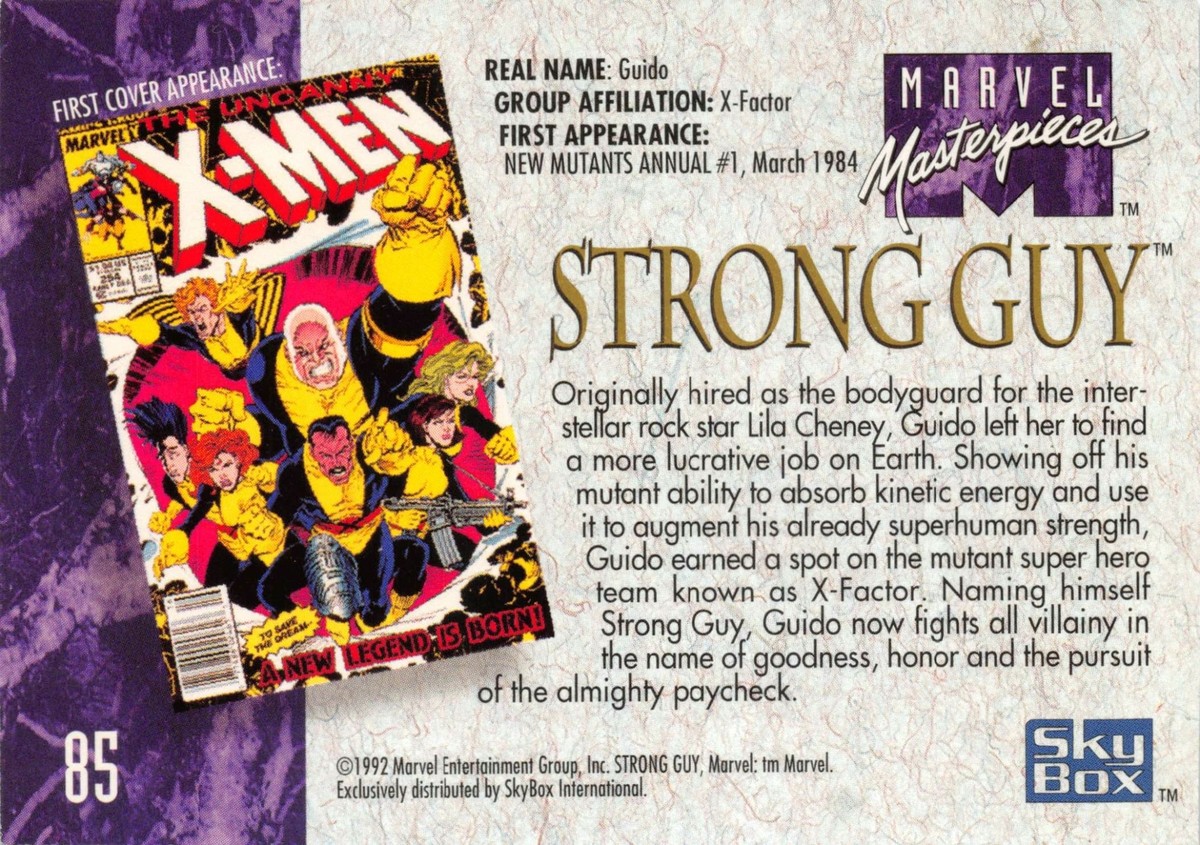 STRONG GUY / 1992 Marvel Masterpieces BASE Trading Card #85 - Art