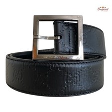 Authentic Gucci Black Monogram Guccissima Leather Silver Buckle Belt 100/40