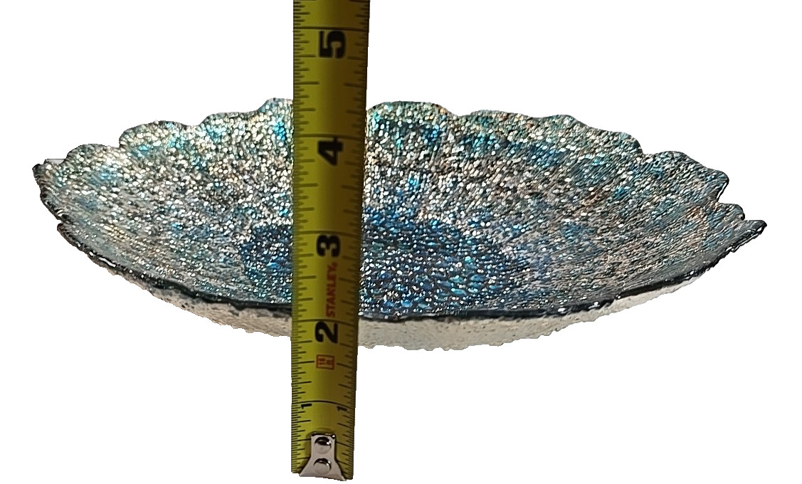 Glass Bowl Centerpiece Scalloped Edge Bubble Peacock Colors 11.5" Home Decor