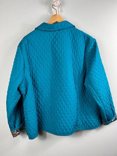 Briggs NY Quilted Jacket Teal Coat With Paisley Print Inside Women's 20W Puffer - Picture 2 of 7