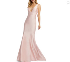 NWT MAC DUGGAL Plunge Neck Lace-Up Back Gown  BLUSH Sz 14/Large  