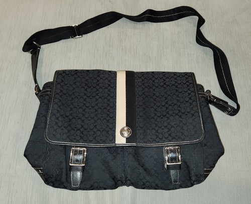 COACH Purse Signature Black Jacquard Messenger Bag #EO968 F70183