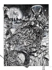 Nature's Redemption Surreal Fantasy art | Owl Ink drawing art print