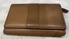 Coach Womens Brown Solid Bifold Wallet with C...