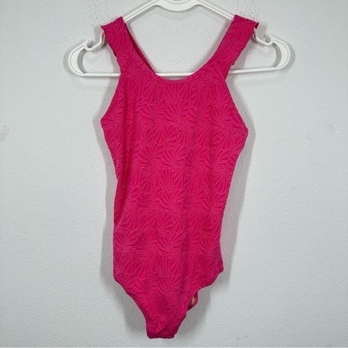 J. Crew Crewcuts Vibrant Pink Girls' ruffle-strap one-piece shell swimsuit NWT - Picture 2 of 5