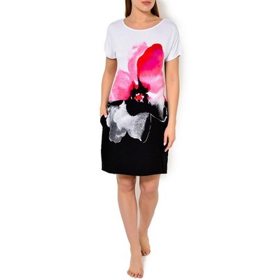 Dkny Damen Kleid Weiß XS Floral Schlafanzug Nacht Rundhals Home Relax