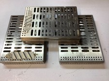 3 - 8"x6"x 1"DEEP DENTAL STAINLESS STEEL STERILIZATION CASSETTES USED