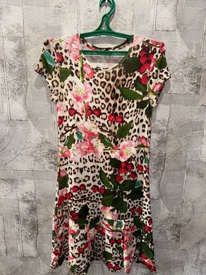 Roberto Cavalli Simonetta Vintage Floral Fruit Print Midi Dress Size S (170/L)