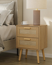 Modern Rattan Nightstand with 2 Drawers - Boho Bedside Table for Any Room