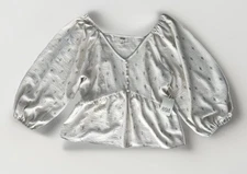 NWT ANA A New Approach Small Off White/gold Accents Ballon Sleeve Top