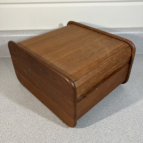 VTG EA LTD Teak Tech Wood Tambour Roll Top Storage Box Organizer Cassette MCM
