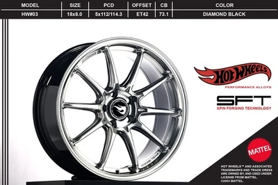 HotWheels HW-03 | 18 Inch 5x112/114.3 ET 42 | DIAMOND BLACK | Civic, HRV, A250 - Image 1 of 4