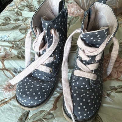 Cat & Jack Girls Ankle Bootie Polka Dot Lace-Up Side Zip Blue/Pink US 12