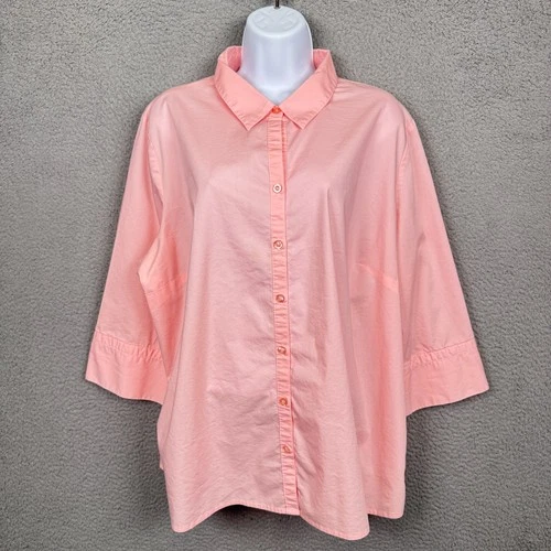 Sonoma Top Womens 2X Pink Stretch Button Up Shirt Office Career Mature Preppy