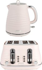 Salter Ripple Pink Toaster & Kettle Set &ndash; 4-Slice, 1.7L Kettle, Textured Design