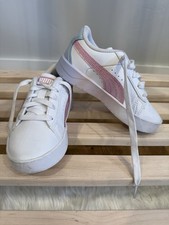 PUMA Girls White Pink Low Top Sneakers Lace Up Round Toe Casual Athletic Shoes